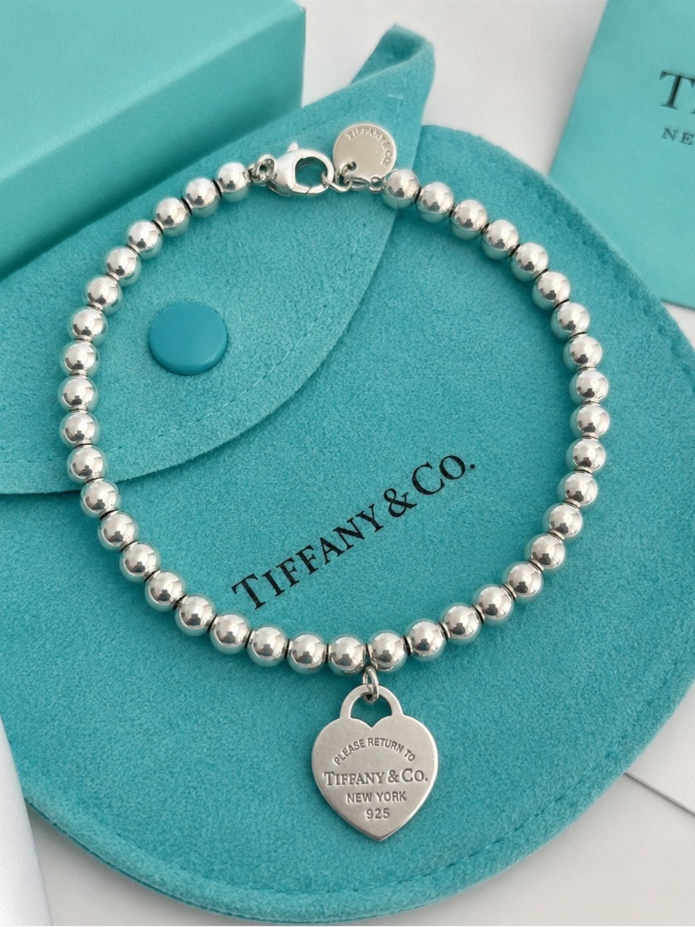 Tiffany & Co Return to Tiffany Mini Heart Tag Bead Bracelet 7” Sterling Silver